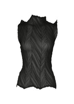 A product shot of the ISSEY MIYAKE ZIGZAG PLEATS top in black.