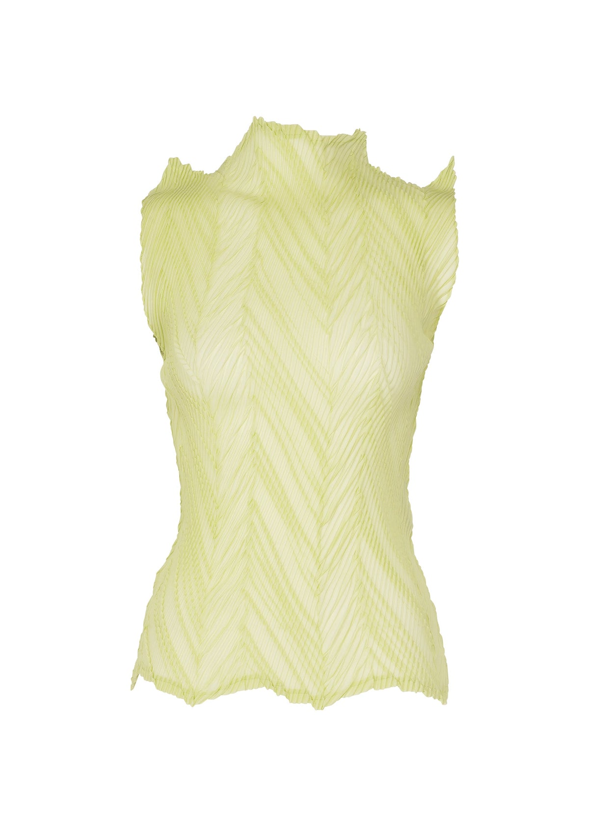 A product shot of the ISSEY MIYAKE ZIGZAG PLEATS top in dull cream.