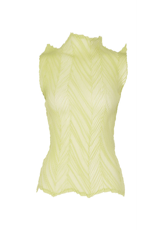 A product shot of the ISSEY MIYAKE ZIGZAG PLEATS top in dull cream.