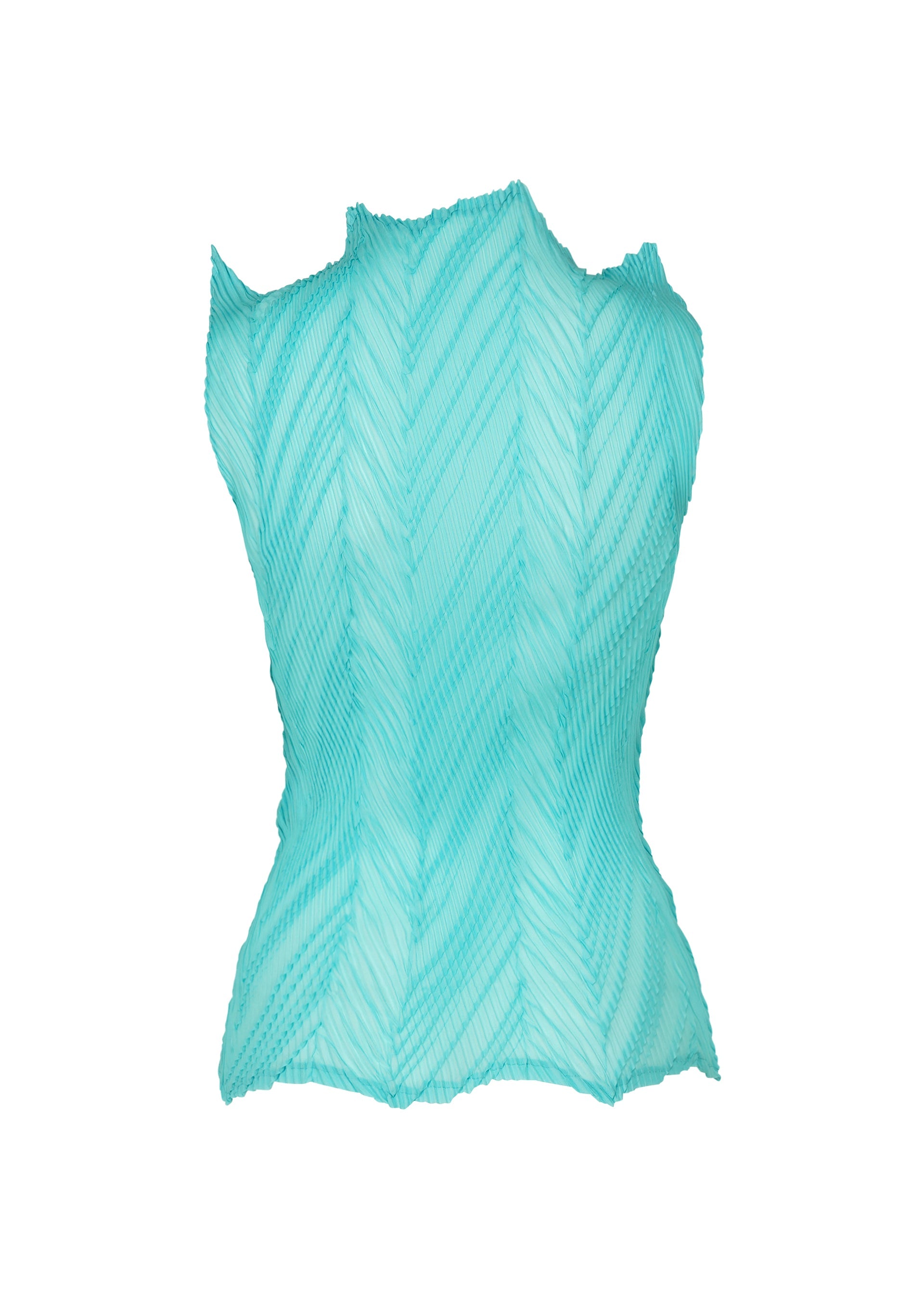 A detail shot of the ISSEY MIYAKE ZIGZAG PLEATS top.