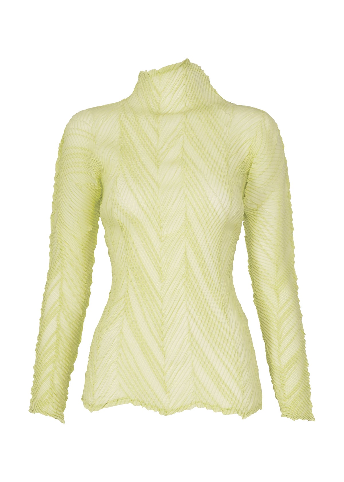 A product shot of the ISSEY MIYAKE ZIGZAG PLEATS top in dull cream.