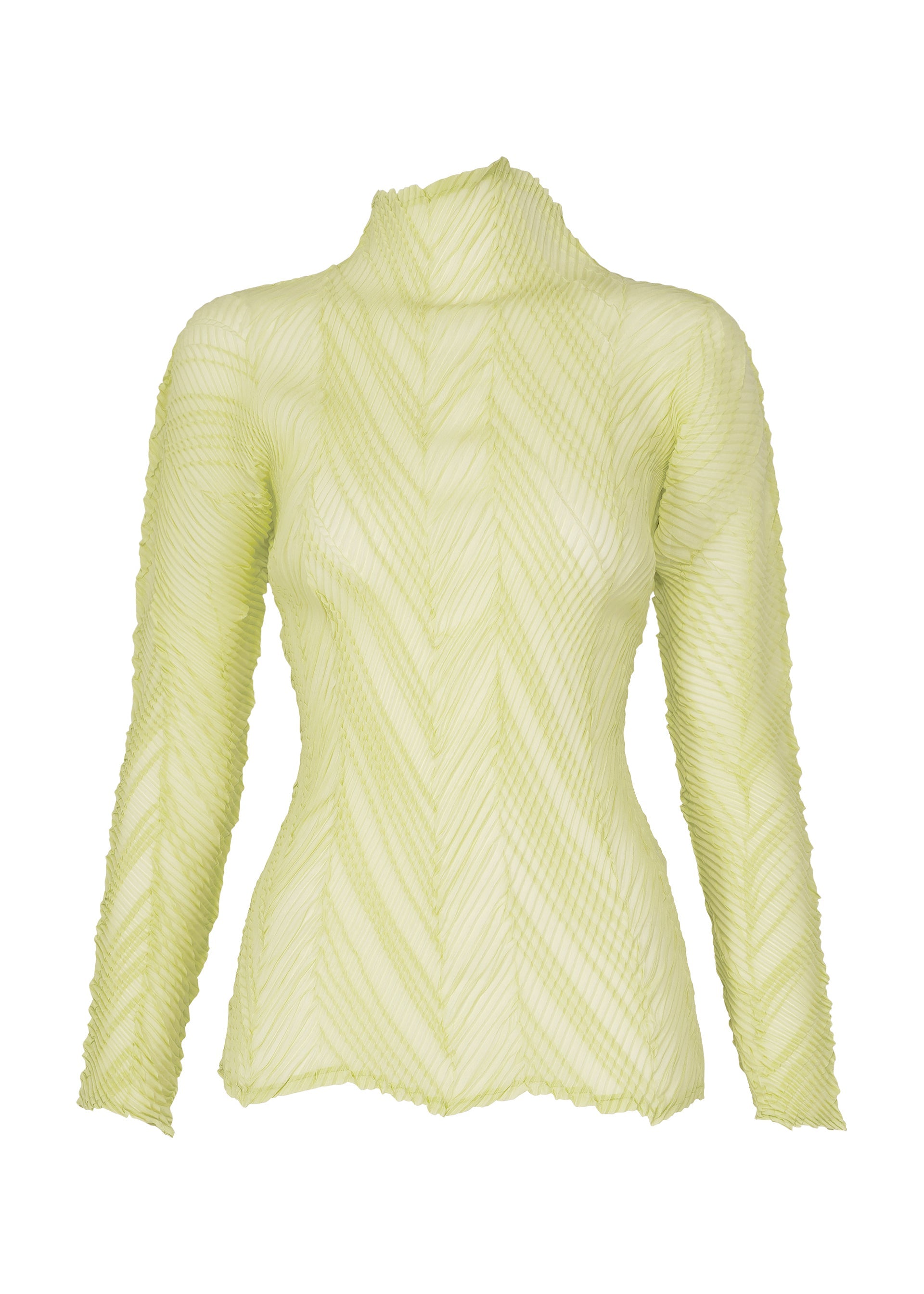 A product shot of the ISSEY MIYAKE ZIGZAG PLEATS top in dull cream.