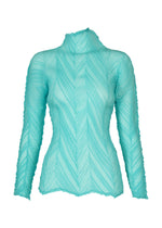 A product shot of the ISSEY MIYAKE ZIGZAG PLEATS top in light blue.