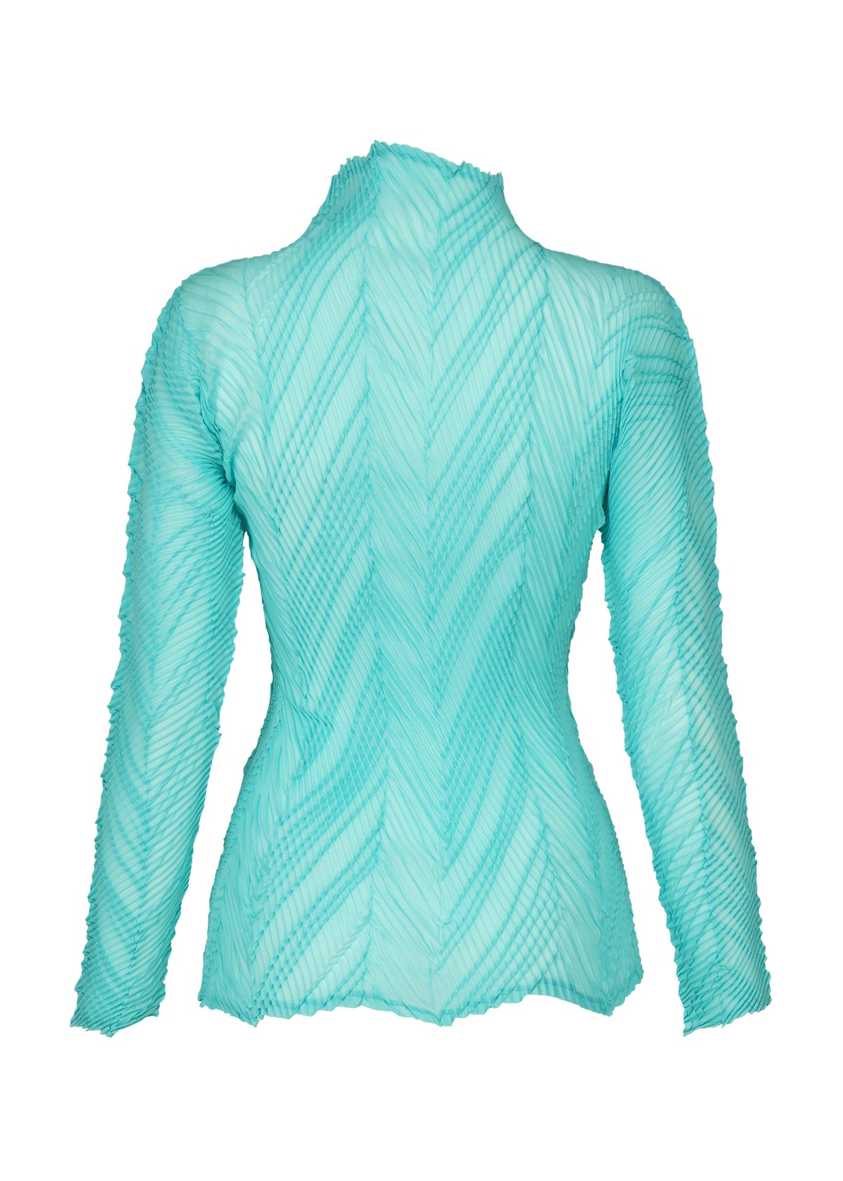 A detail shot of the ISSEY MIYAKE ZIGZAG PLEATS top.