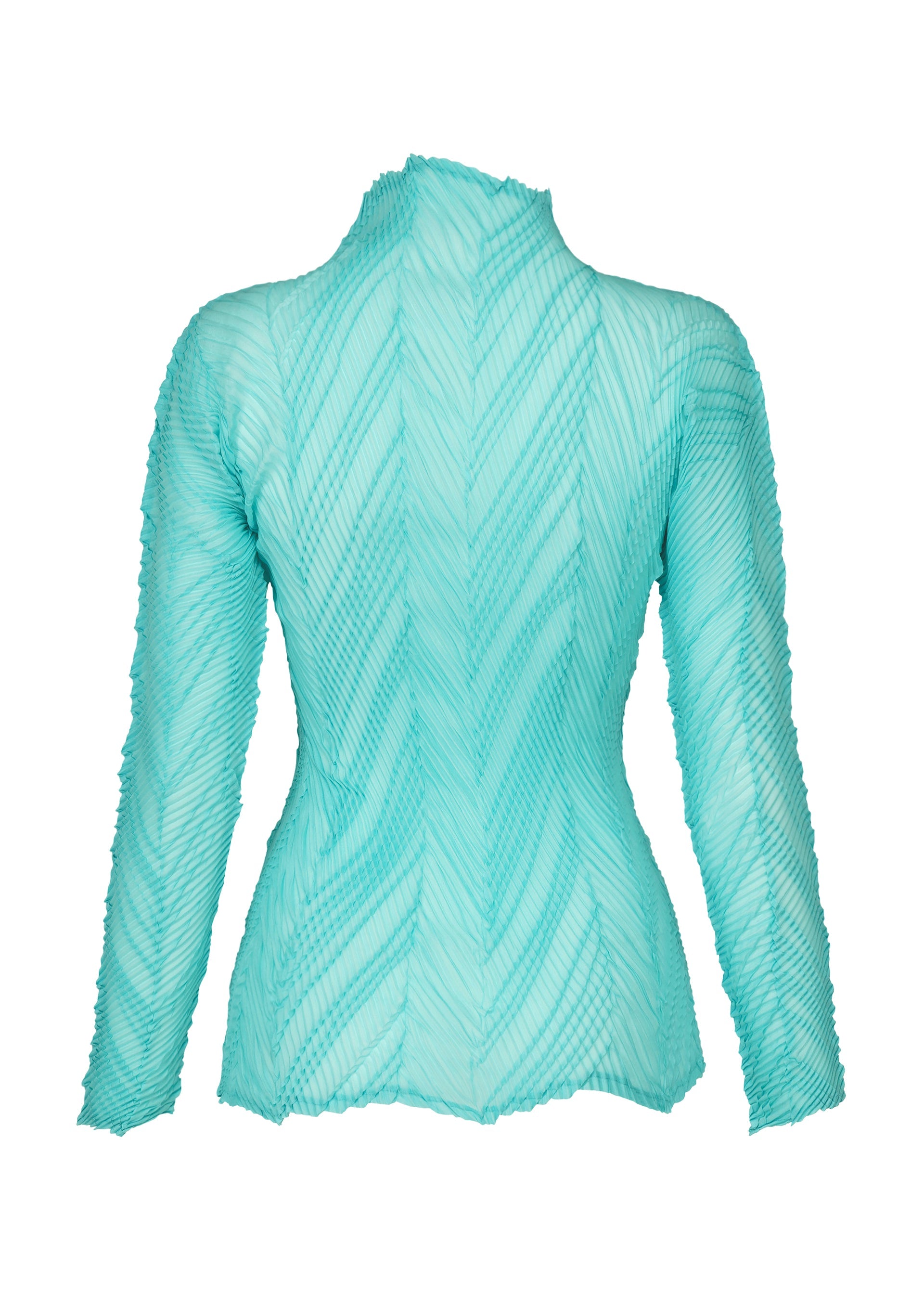 A detail shot of the ISSEY MIYAKE ZIGZAG PLEATS top.