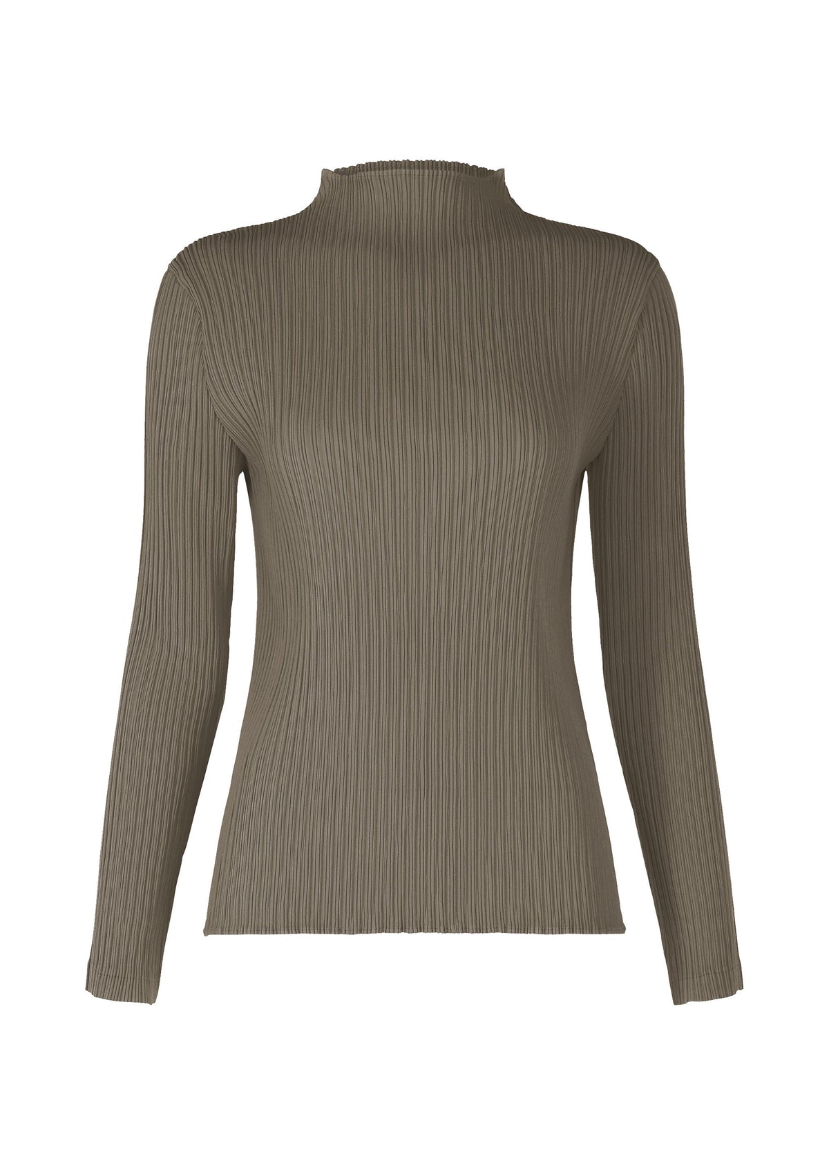 A product shot of the ISSEY MIYAKE HATCHING PLEATS top in gray.