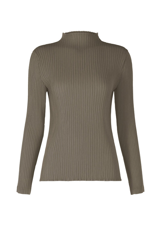 A product shot of the ISSEY MIYAKE HATCHING PLEATS top in gray.