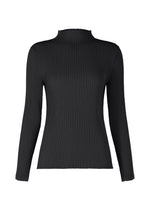 A product shot of the ISSEY MIYAKE HATCHING PLEATS top in black.