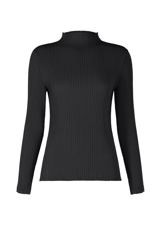A product shot of the ISSEY MIYAKE HATCHING PLEATS top in black.