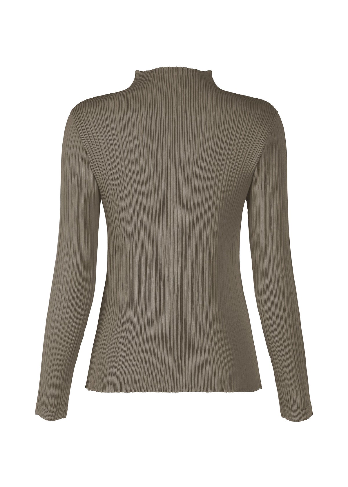 A detail shot of the ISSEY MIYAKE HATCHING PLEATS top.