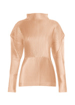A product shot of the ISSEY MIYAKE GLOSSED PANELS PLEATS top in light pink.