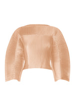 A product shot of the ISSEY MIYAKE GLOSSED PANELS PLEATS top in light pink.