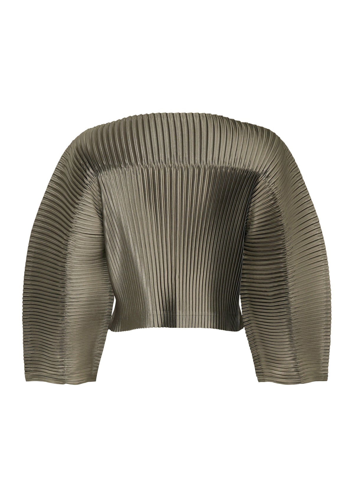 A detail shot of the ISSEY MIYAKE GLOSSED PANELS PLEATS top.