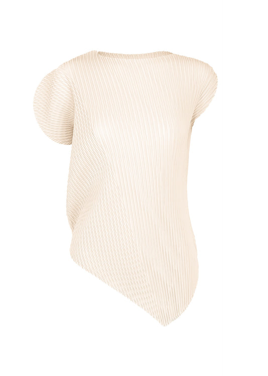 A product shot of the ISSEY MIYAKE LEAF PLEATS top in off-white.