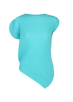 A product shot of the ISSEY MIYAKE LEAF PLEATS top in light blue.