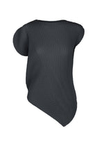 A product shot of the ISSEY MIYAKE LEAF PLEATS top in dark navy.
