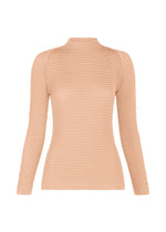 A product shot of the ISSEY MIYAKE SUEDE LIKE PLEATS top in light pink.