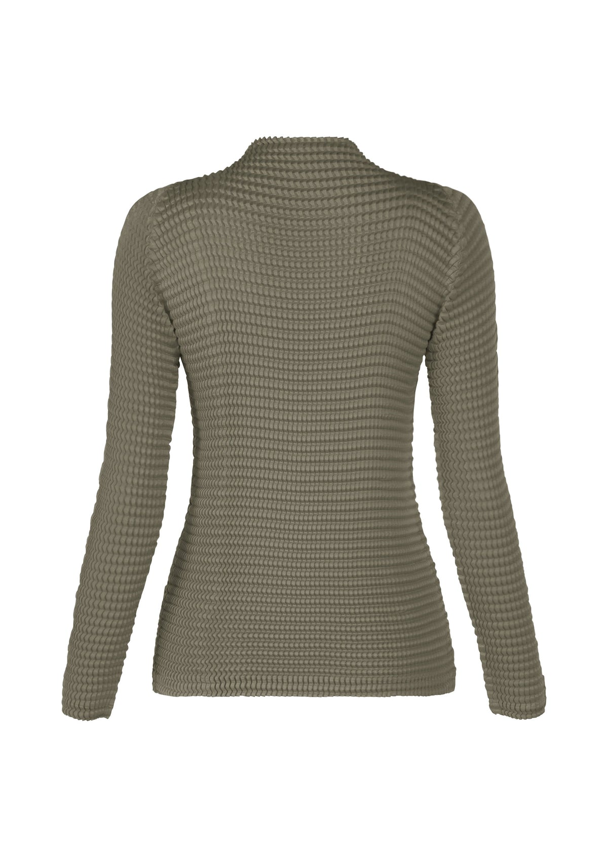 A detail shot of the ISSEY MIYAKE SUEDE LIKE PLEATS top.