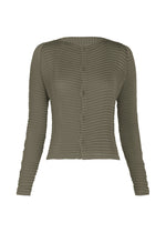 A product shot of the ISSEY MIYAKE SUEDE LIKE PLEATS cardigan in gray.