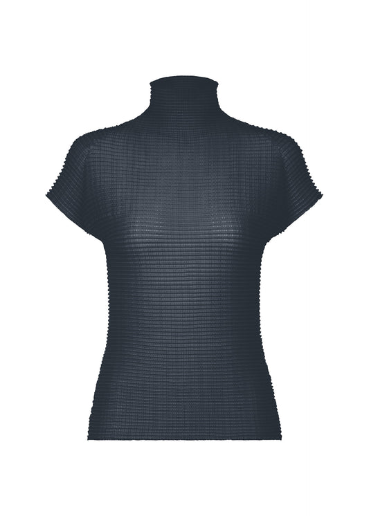 A product shot of the ISSEY MIYAKE WOOLY PLEATS-68 top in dark navy.