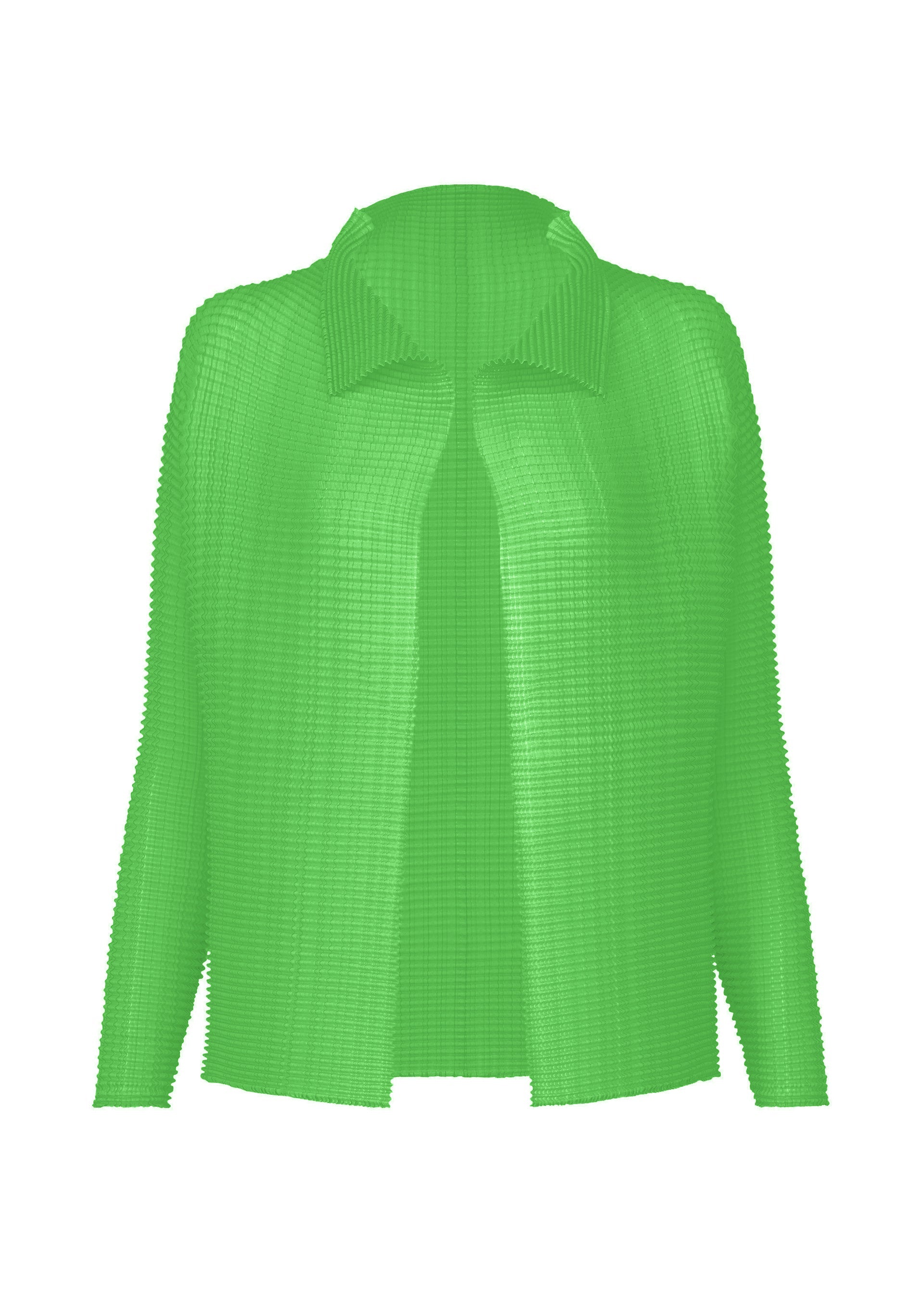 A product shot of the ISSEY MIYAKE WOOLY PLEATS-68 shirt in green.