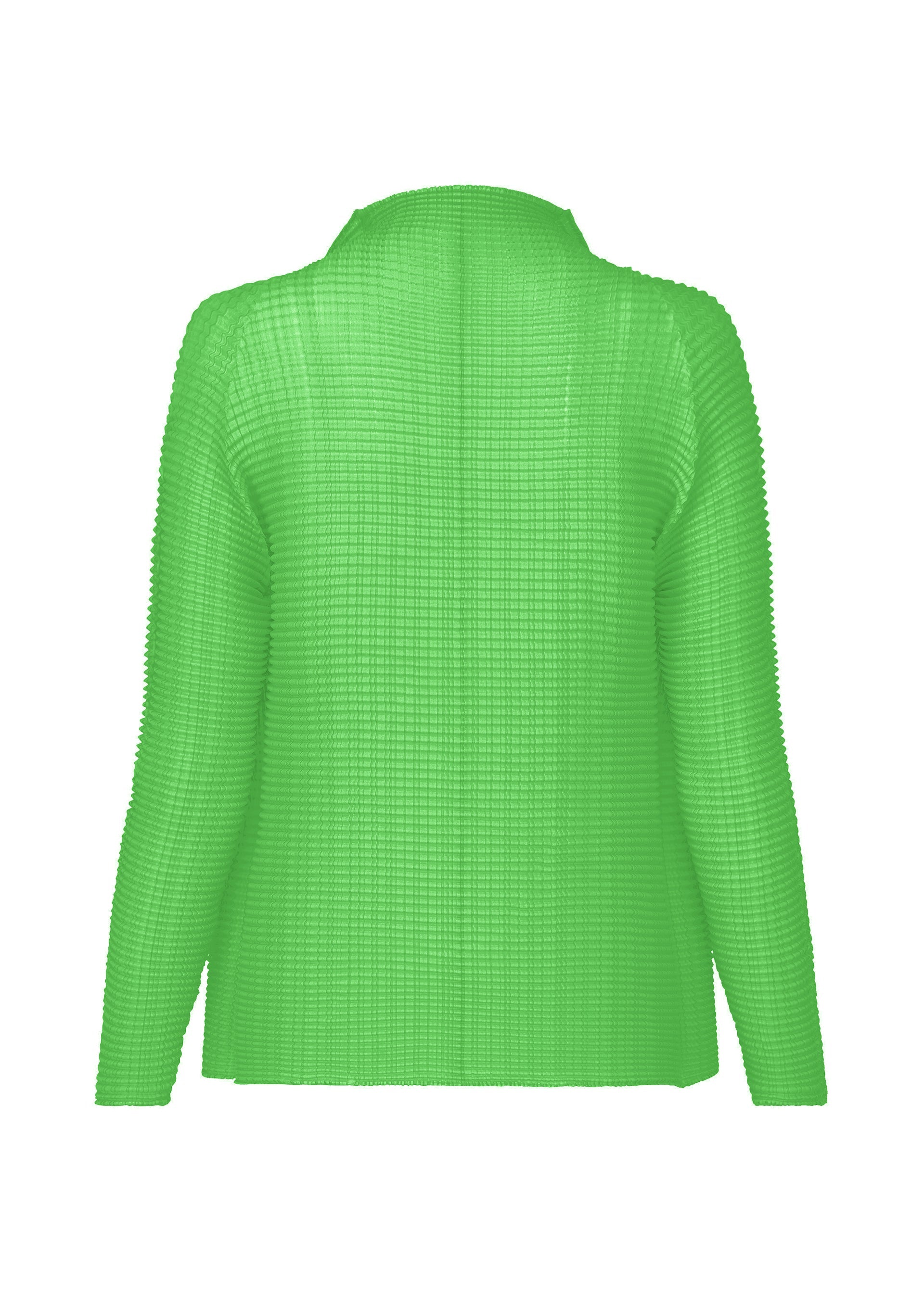 A detail shot of the ISSEY MIYAKE WOOLY PLEATS-68 cardigan.