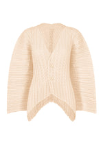 A product shot of the ISSEY MIYAKE UNFURLING PLEATS cardigan in off-white.