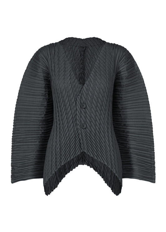 A product shot of the ISSEY MIYAKE UNFURLING PLEATS cardigan in dark navy.
