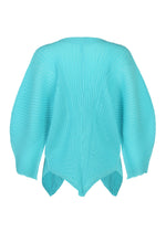 A detail shot of the ISSEY MIYAKE LEAF PLEATS cardigan.