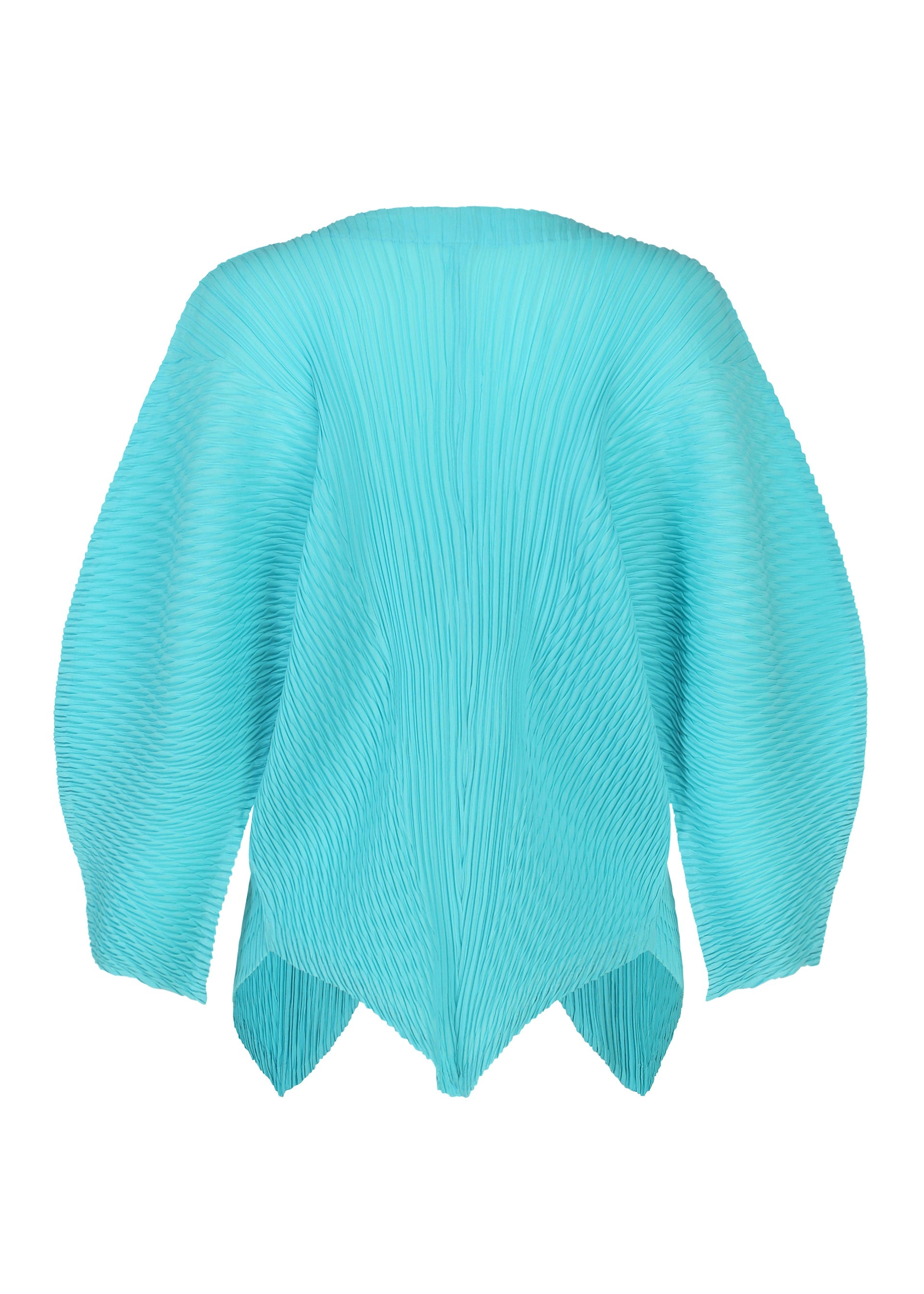A detail shot of the ISSEY MIYAKE LEAF PLEATS cardigan.