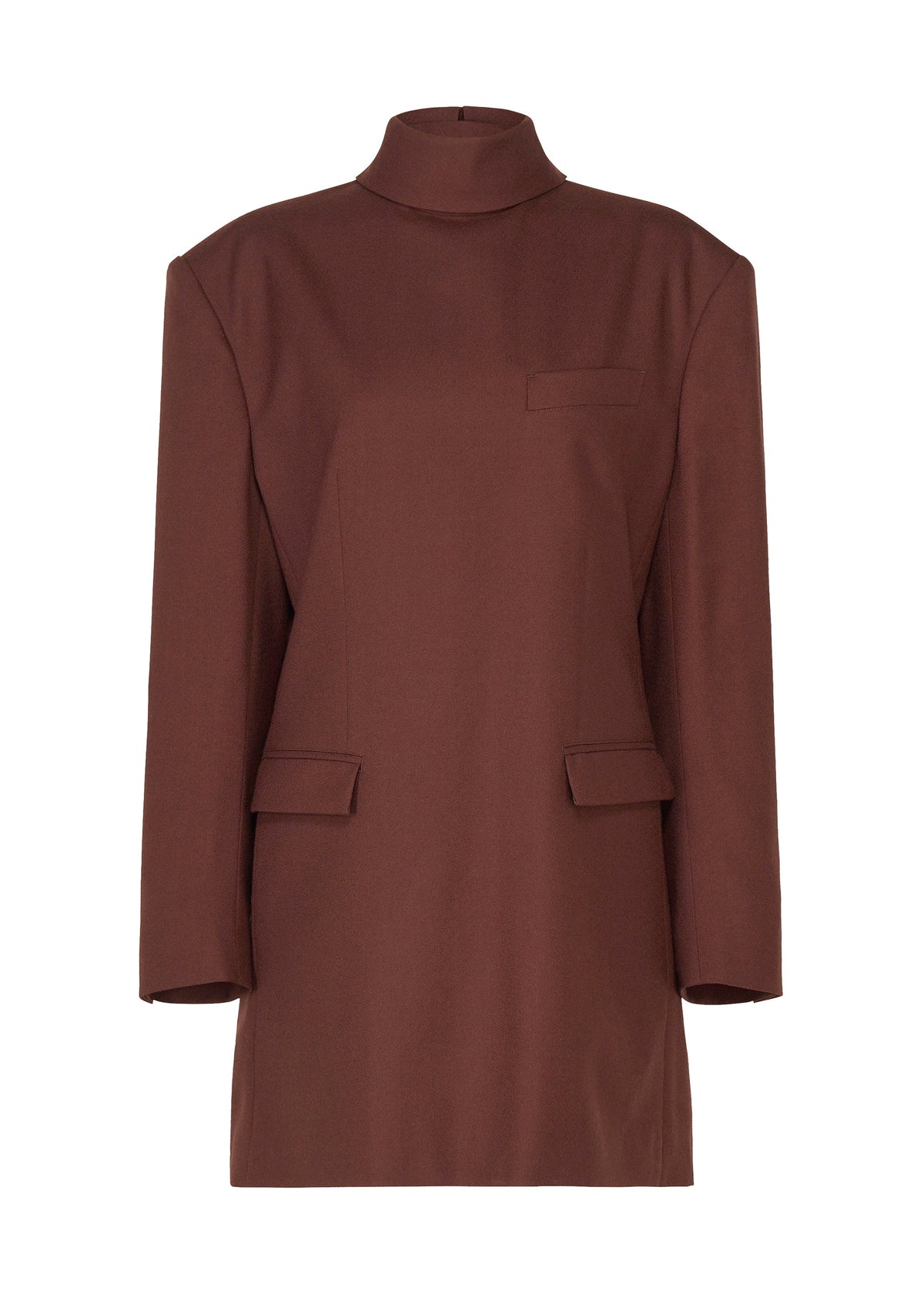 A product shot of the ISSEY MIYAKE UNTITLED tunic in brown.