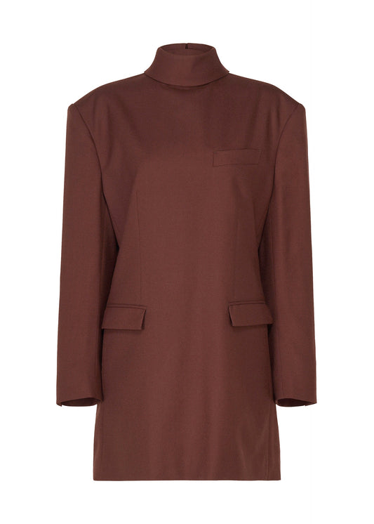 A product shot of the ISSEY MIYAKE UNTITLED tunic in brown.