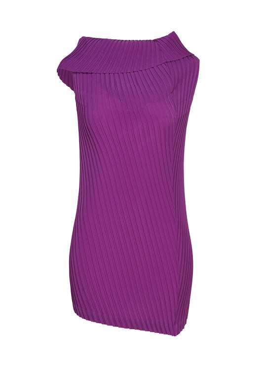 A product shot of the ISSEY MIYAKE TUBULAR PLEATS tunic in purple.