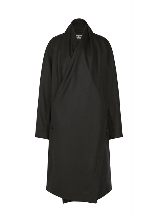 A product shot of the ISSEY MIYAKE MANNER coat in black.
