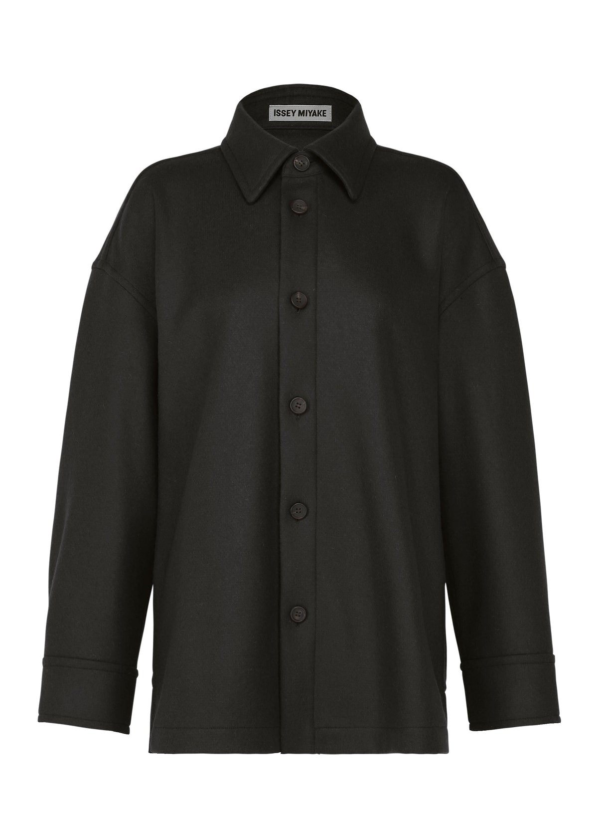 A product shot of the ISSEY MIYAKE MANNER shirt in black.