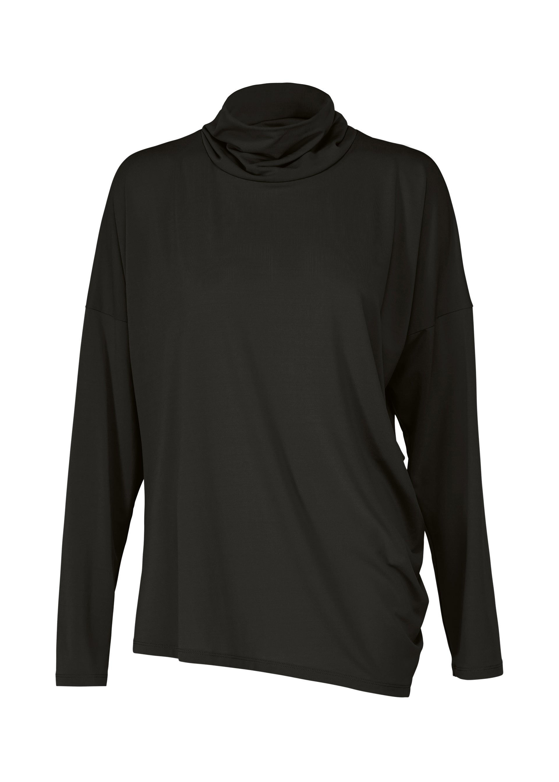 A product shot of the ISSEY MIYAKE DRAPE JERSEY-68 shirt in black.