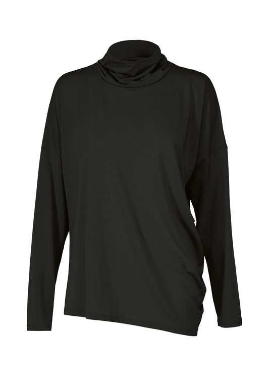 A product shot of the ISSEY MIYAKE DRAPE JERSEY-68 shirt in black.