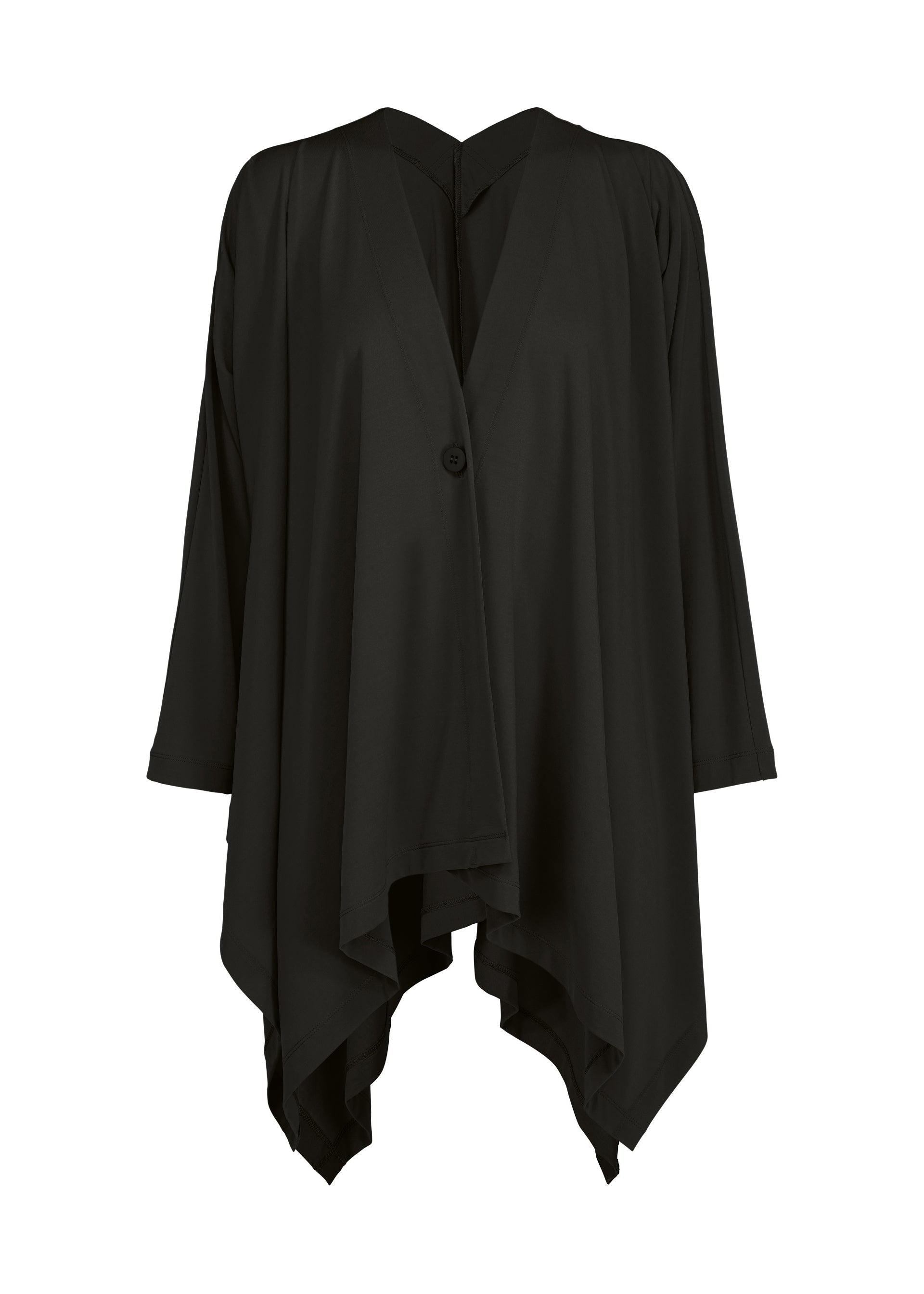 A product shot of the ISSEY MIYAKE DRAPE JERSEY-68 cardigan in black.