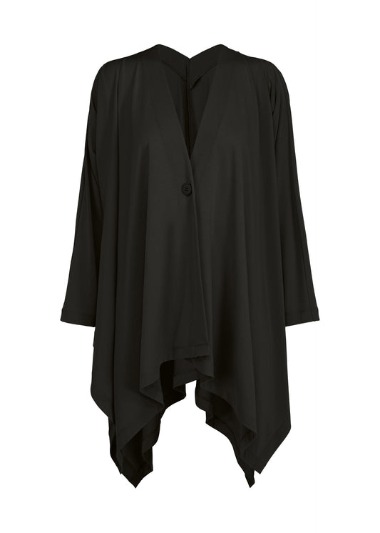 A product shot of the ISSEY MIYAKE DRAPE JERSEY-68 cardigan in black.