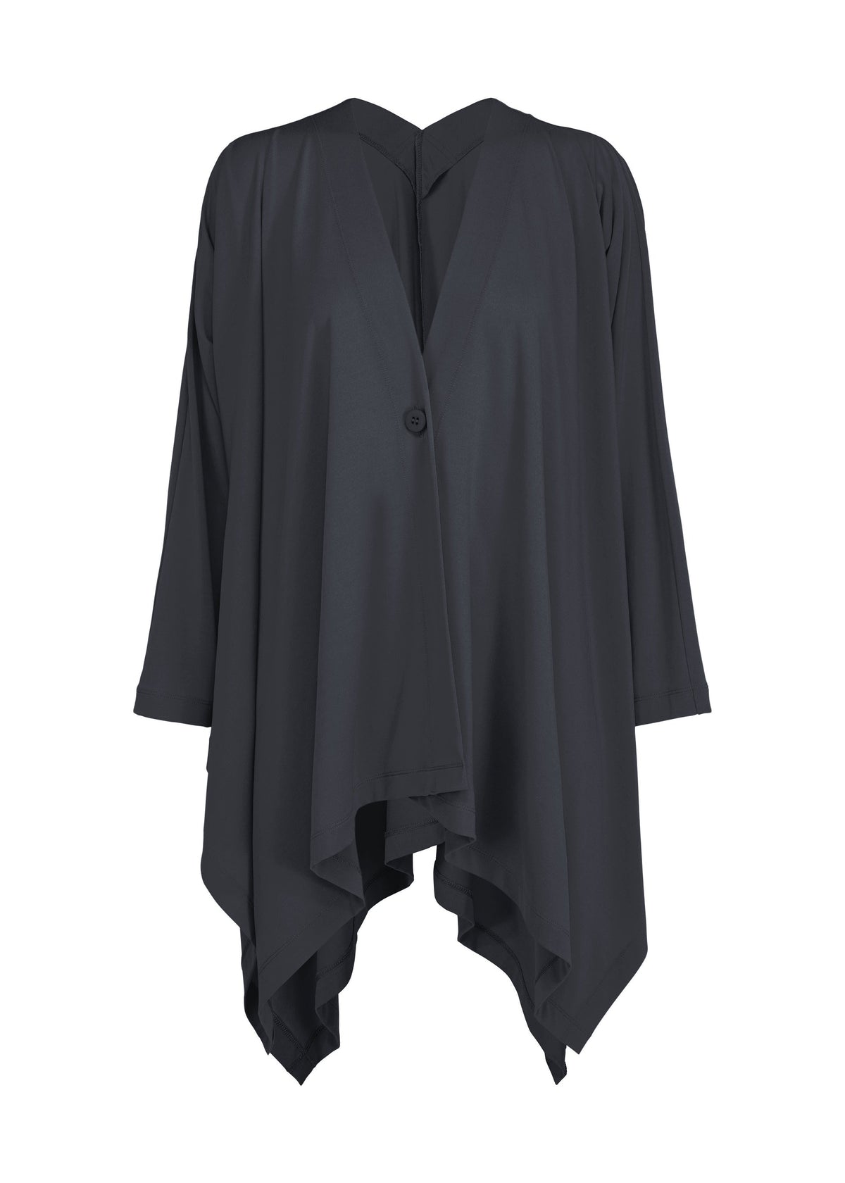 A product shot of the ISSEY MIYAKE DRAPE JERSEY-68 cardigan in dark navy.