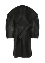A product shot of the ISSEY MIYAKE PANINI PULLED coat in black.