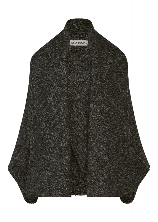 A product shot of the ISSEY MIYAKE WOOLEN GRANITE coat in black.