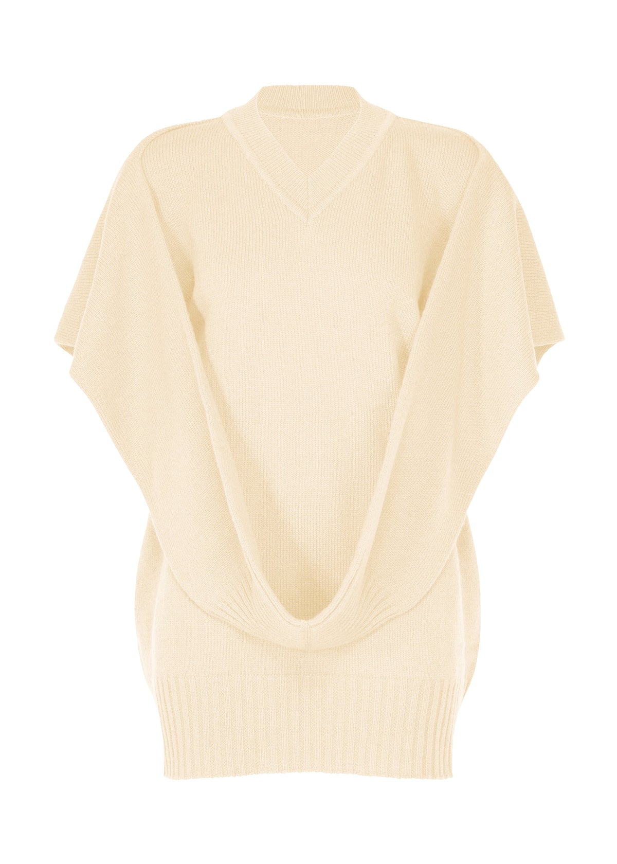 A product shot of the ISSEY MIYAKE O KNIT vest in off-white.