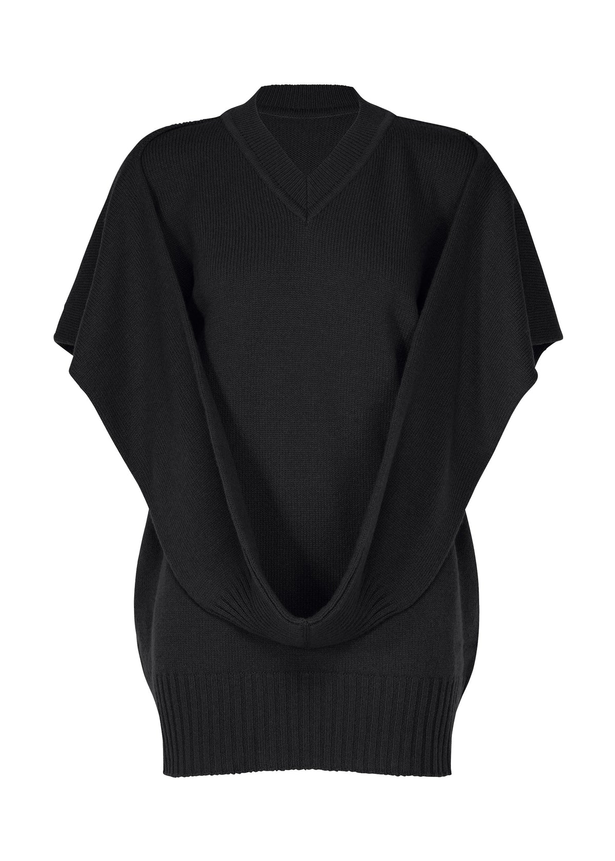 A product shot of the ISSEY MIYAKE O KNIT vest in black.