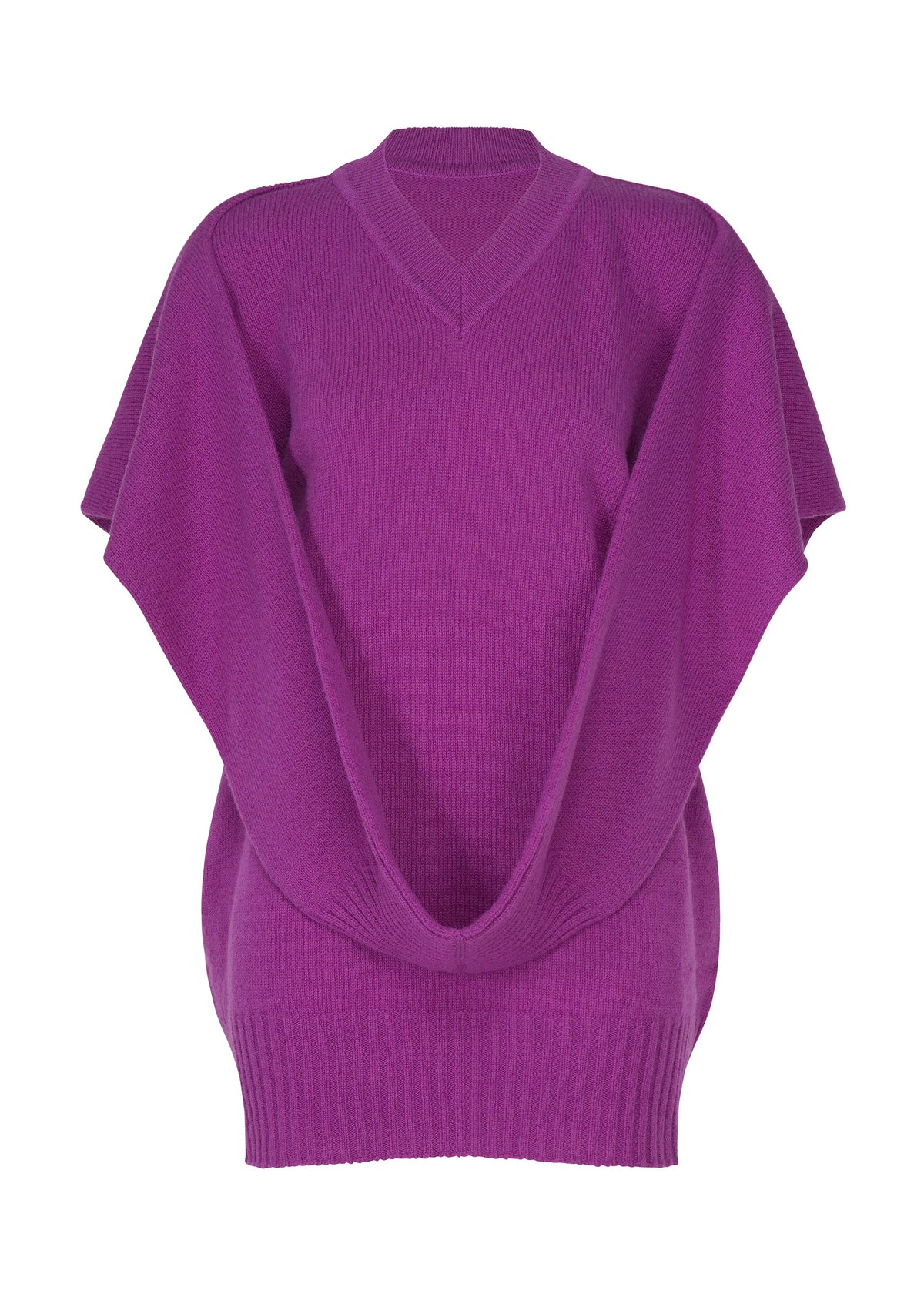 A product shot of the ISSEY MIYAKE O KNIT vest in purple.