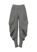 A product shot of the ISSEY MIYAKE FOUND STONE trousers in gray.