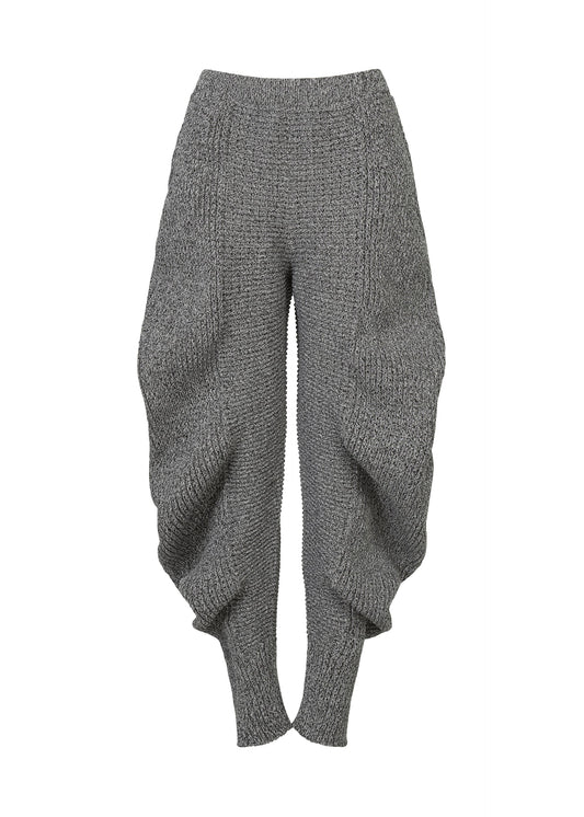 A product shot of the ISSEY MIYAKE FOUND STONE trousers in grey.