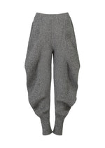 A detail shot of the ISSEY MIYAKE FOUND STONE trousers.