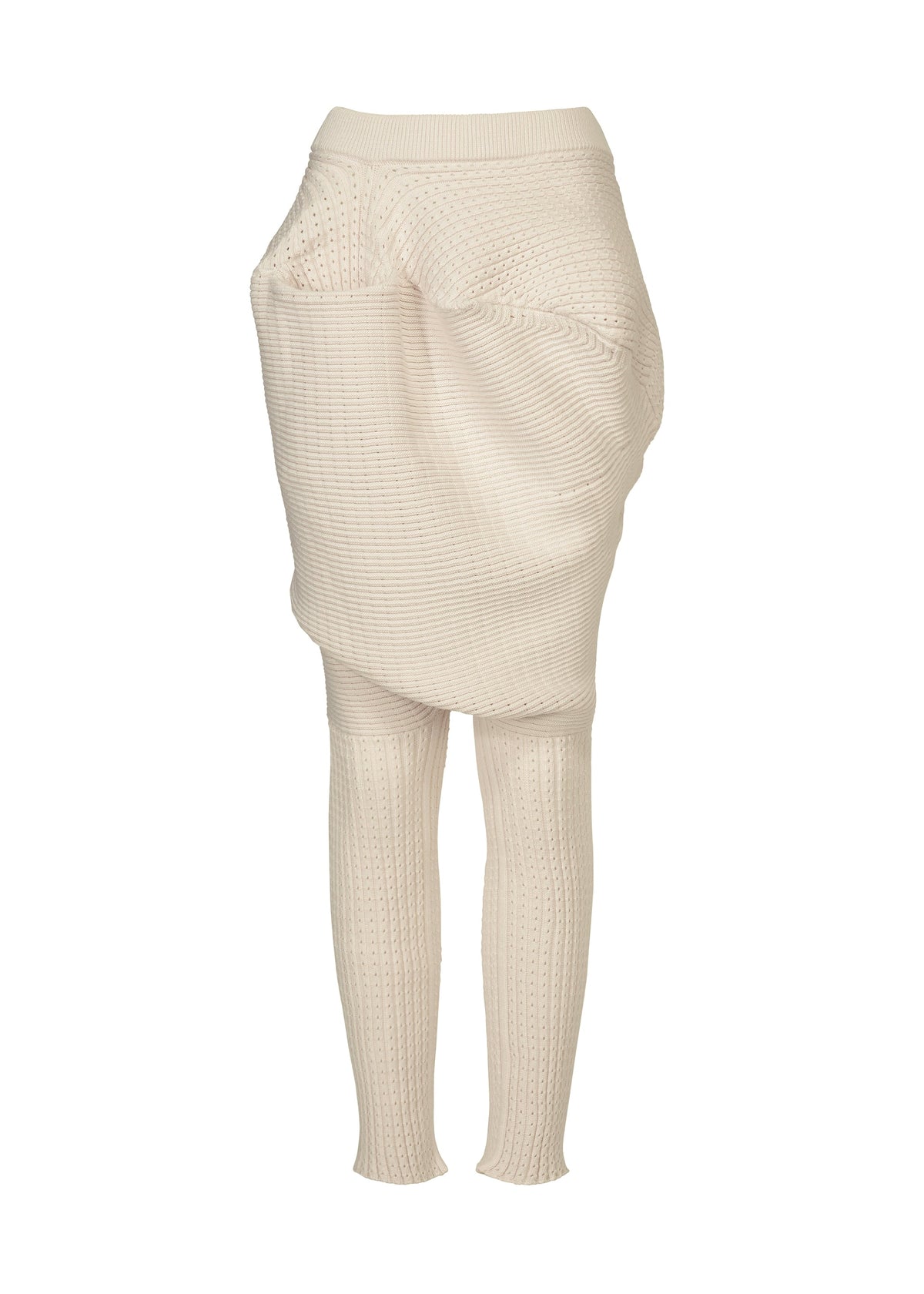 A product shot of the ISSEY MIYAKE FOUND STONE trousers in off-white.