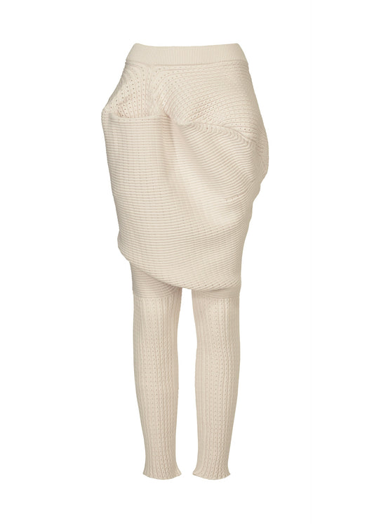 A product shot of the ISSEY MIYAKE FOUND STONE trousers in off-white.